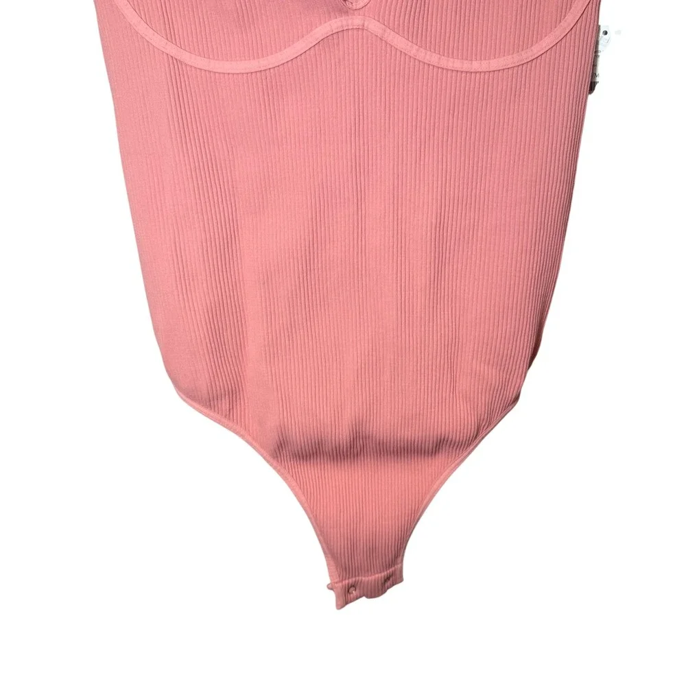 Free People NWT Meg Ribbed Bodysuit Pink Brandied Apricot Size‎ S/M